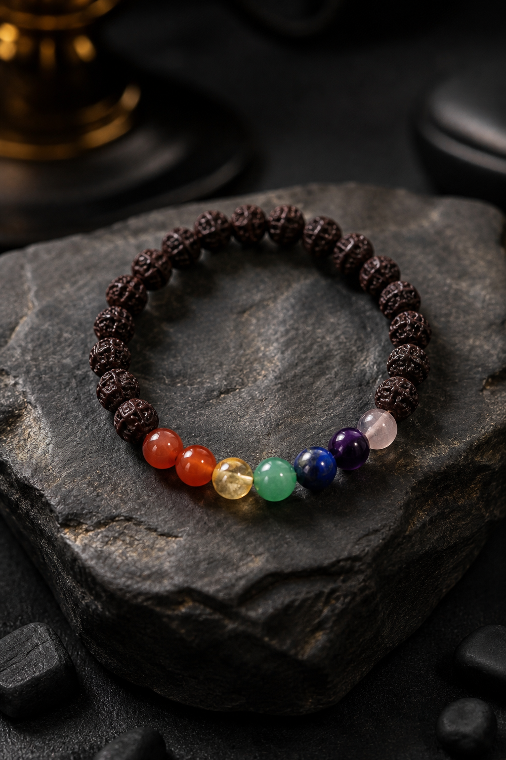 Seven chakra Rudraksha Bracelet ( Black Dyed )