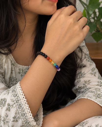 Seven chakra Rudraksha Bracelet ( Black Dyed )