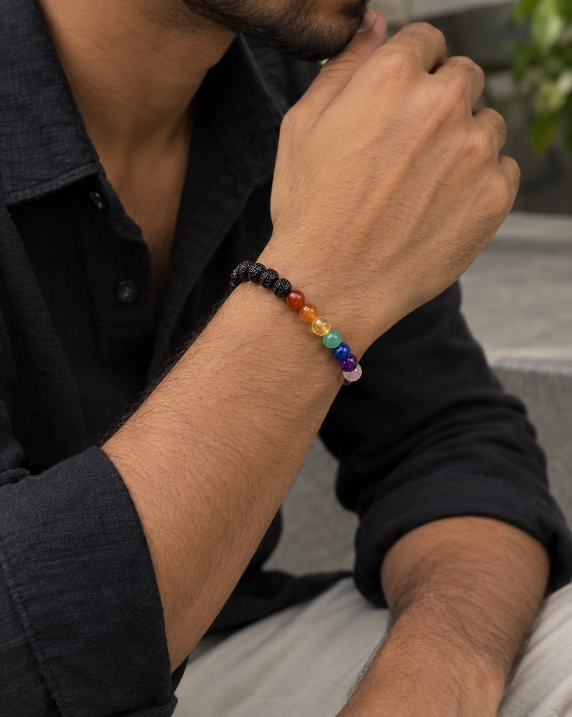 Seven chakra Rudraksha Bracelet ( Black Dyed )